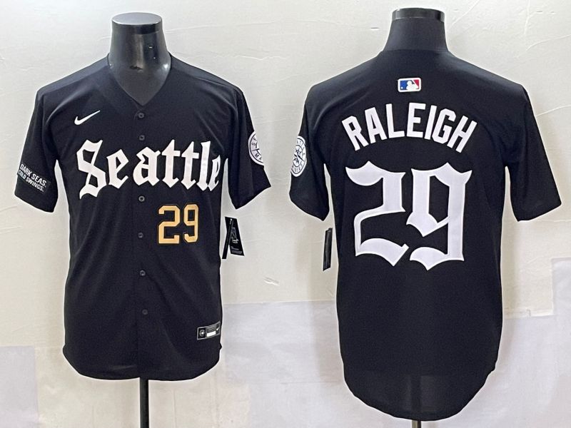 Men 2025 Seattle Mariners #29 Raleigh Black Five generations Joint Name Nike MLB Jersey style 6233